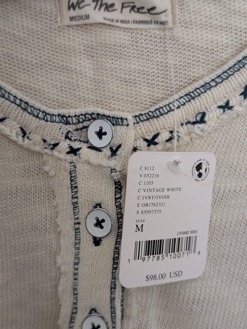 We The Free By Free People Taylor Henley Top *Medium * New With Tags - Picture 5 of 5